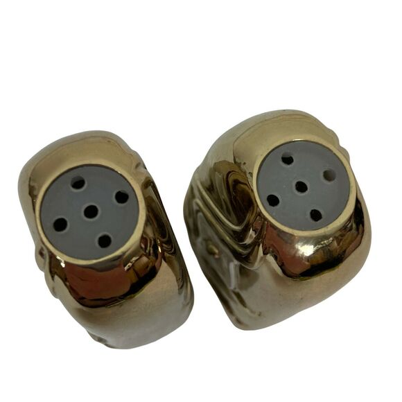 Art Nouveau Salt & Pepper Shakers Set Vtg Gold Tone White Calla Lily Decorative - Picture 9 of 16